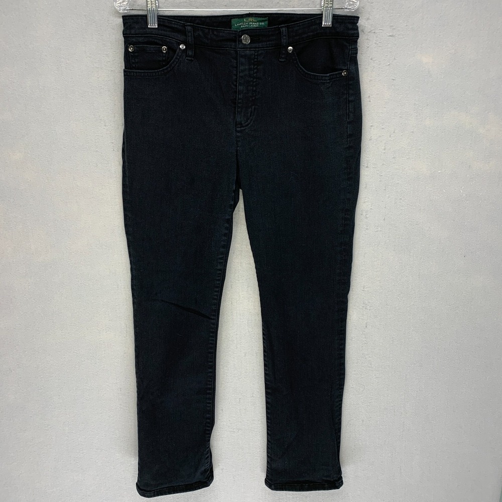 LRL Womens Classic Stretch Modern Straight Leg 5 Pocket Denim Jeans 10 Black